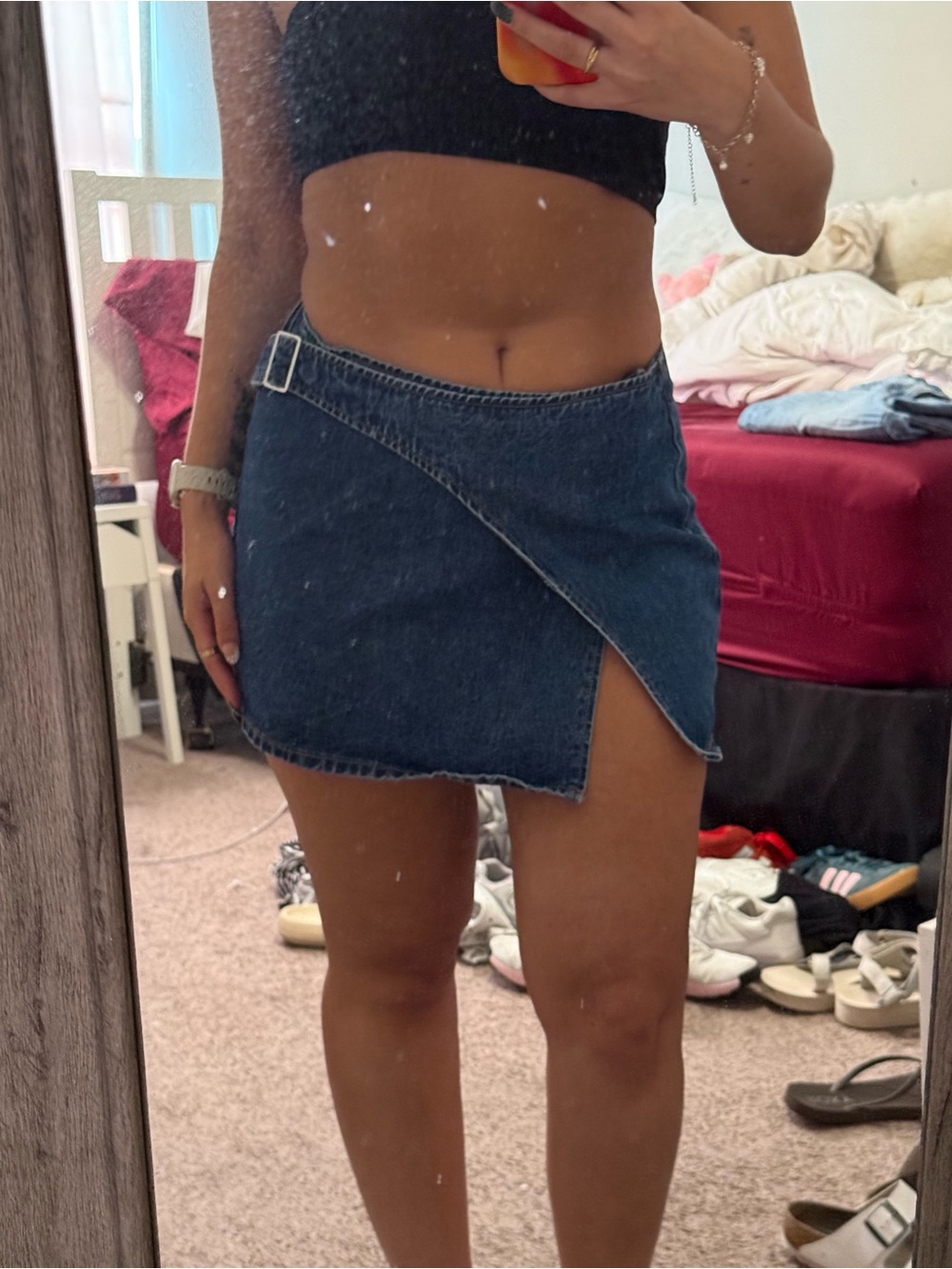 Princess Polly Dark Blue Denim Wrap Mini Skirt